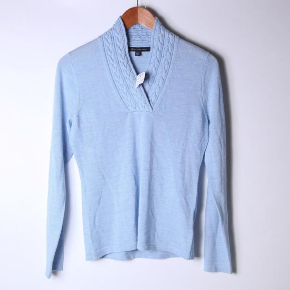 Brooke Brothers Blue Wool Cable Sweater_S_NWT